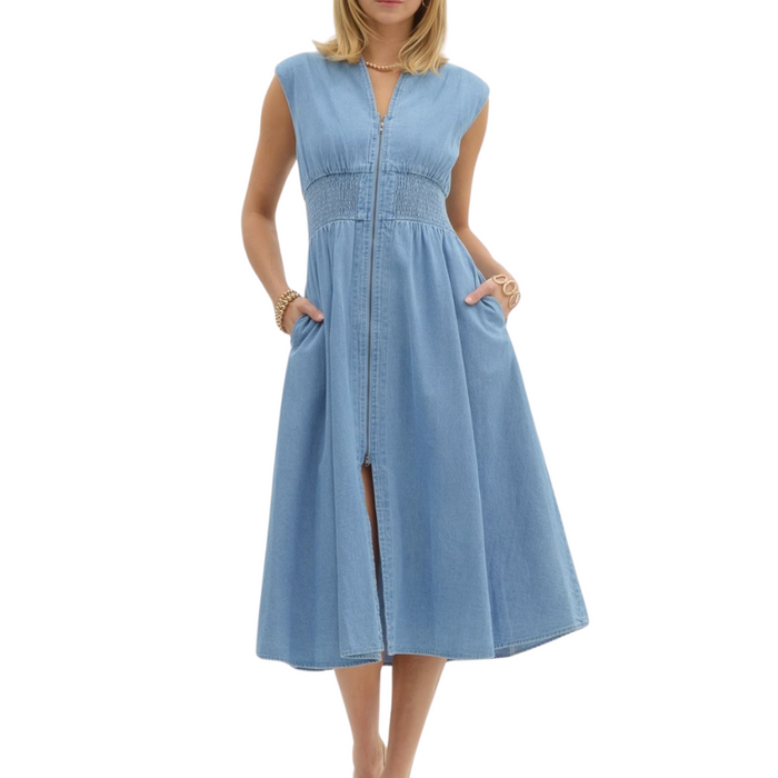 Sleeveless Zip Front Dress Lt Blue