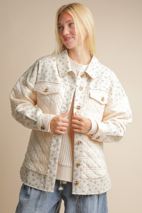 Floral & Knit Button Jacket