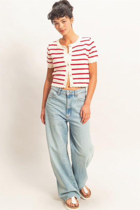 Stripe Knit Button Up Sweater