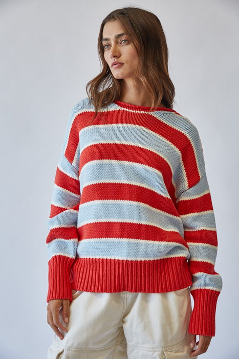 Rolled Edge Striped Sweater