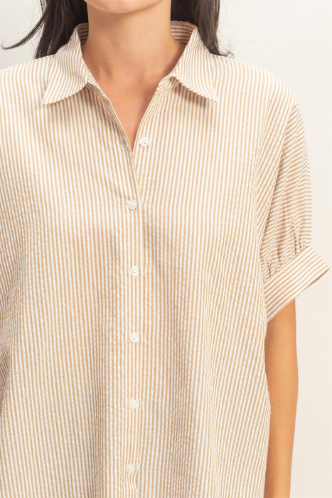 Striped Button Down Top taupe/white