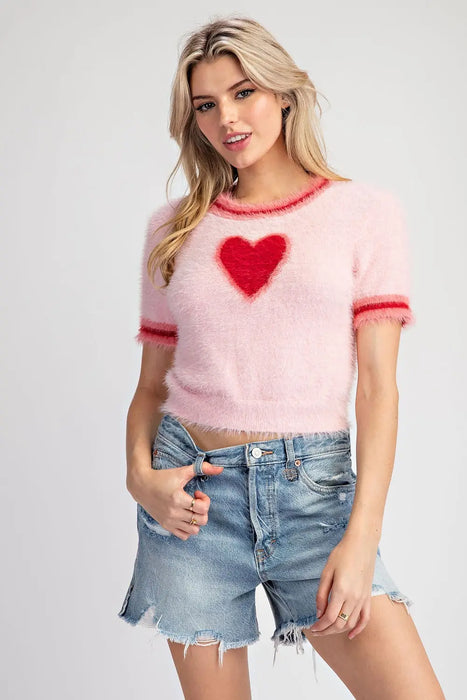 Heart Short Sleeve Sweater