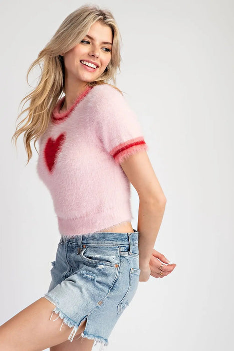 Heart Short Sleeve Sweater