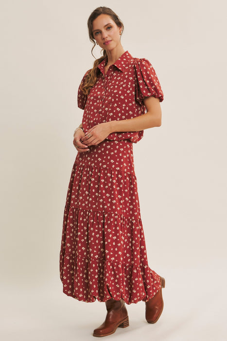 Floral Shirt Midi Skirt Set