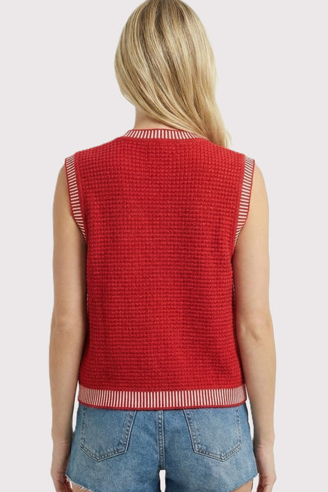 Color Accent Button Down Sweater Vest