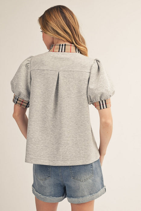 Plaid Collar Knit Top