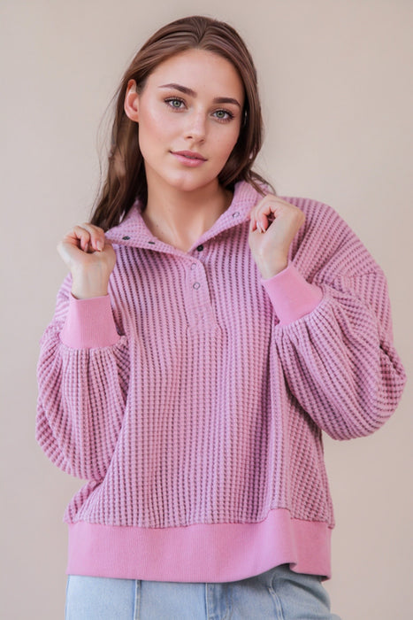Waffle Weave High Neck Top Pink