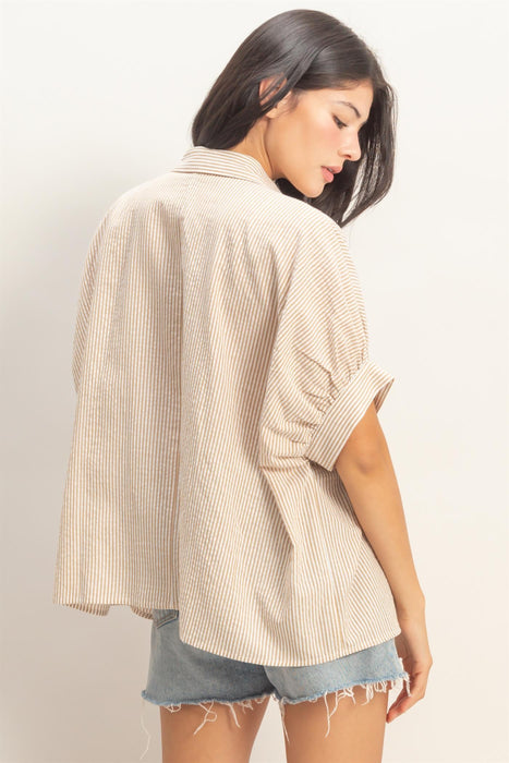 Striped Button Down Top taupe/white