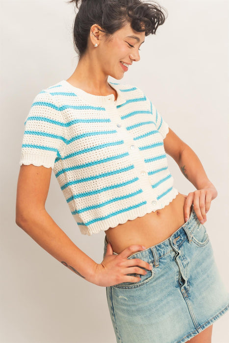 Stripe Knit Button Up Sweater