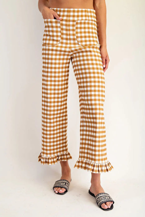 Gingham Ruffle Trim Pants