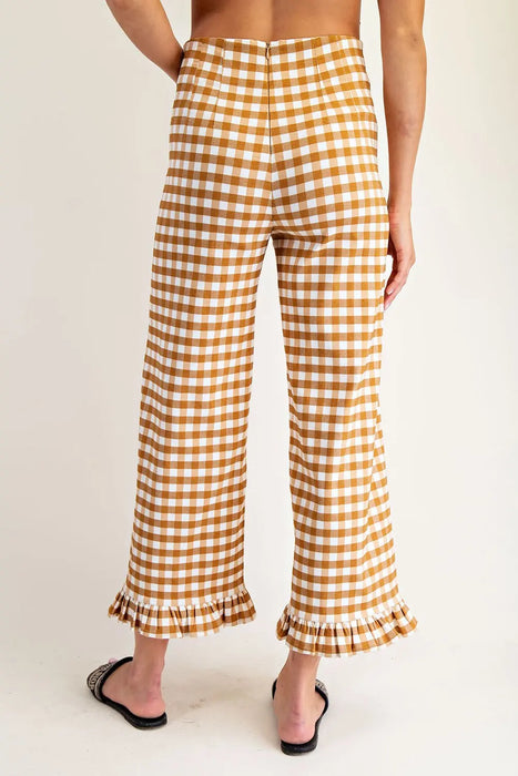 Gingham Ruffle Trim Pants