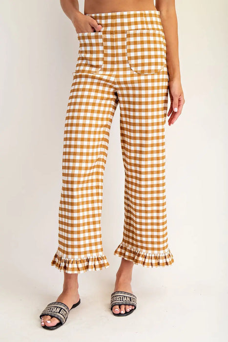 Gingham Ruffle Trim Pants