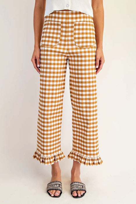 Gingham Ruffle Trim Pants