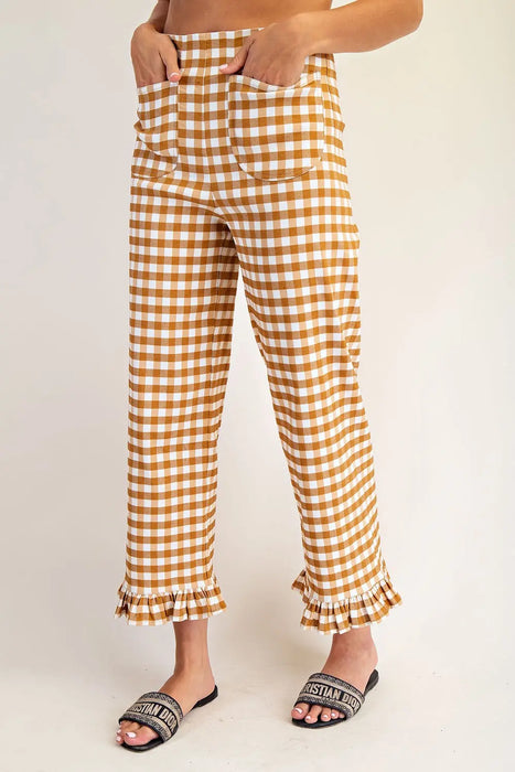 Gingham Ruffle Trim Pants