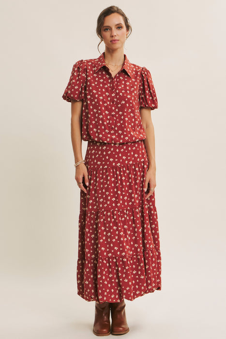 Floral Shirt Midi Skirt Set