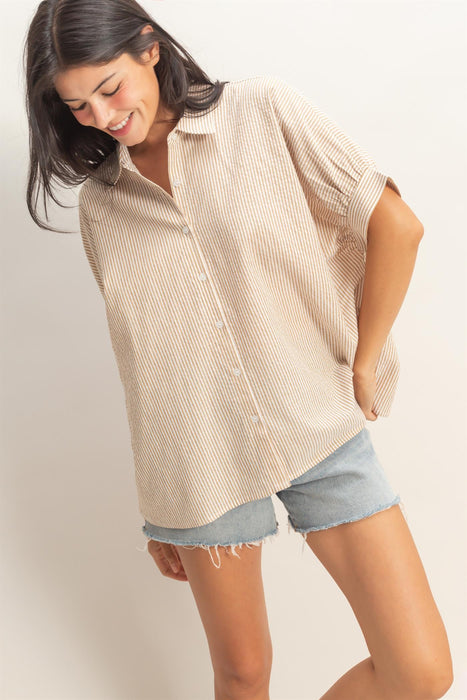 Striped Button Down Top taupe/white