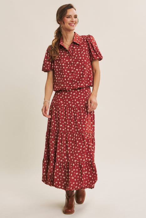 Floral Shirt Midi Skirt Set
