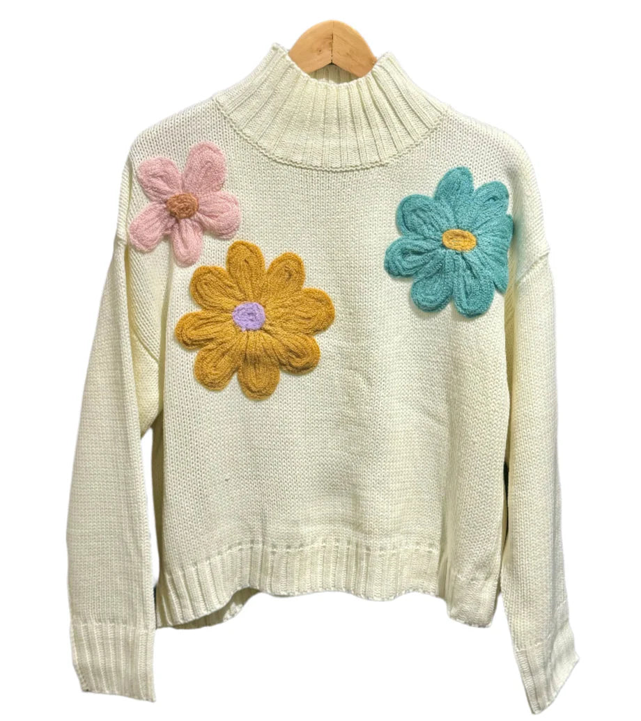 FLORAL TURTLENECK CROP SWEATER