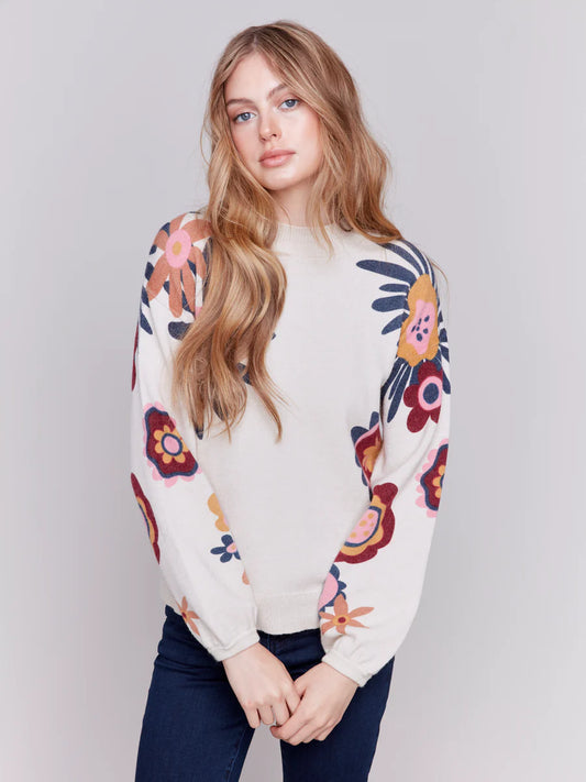 FLORAL PUFF SLEEVE SWEATER