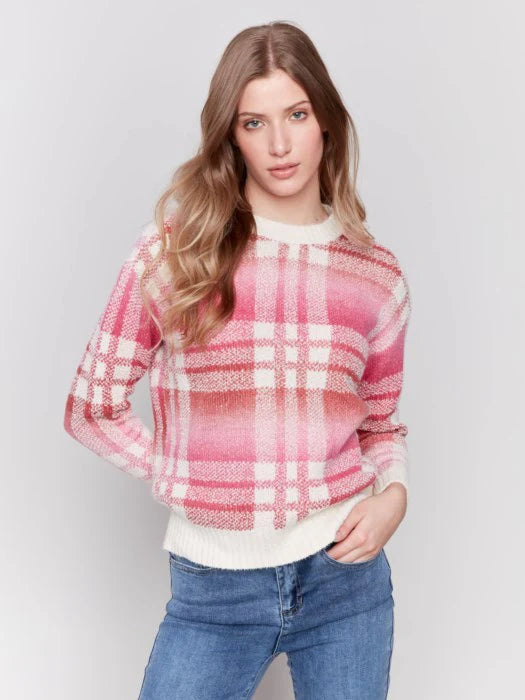 CREW NECK PLAID SWEATER