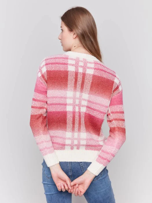 CREW NECK PLAID SWEATER