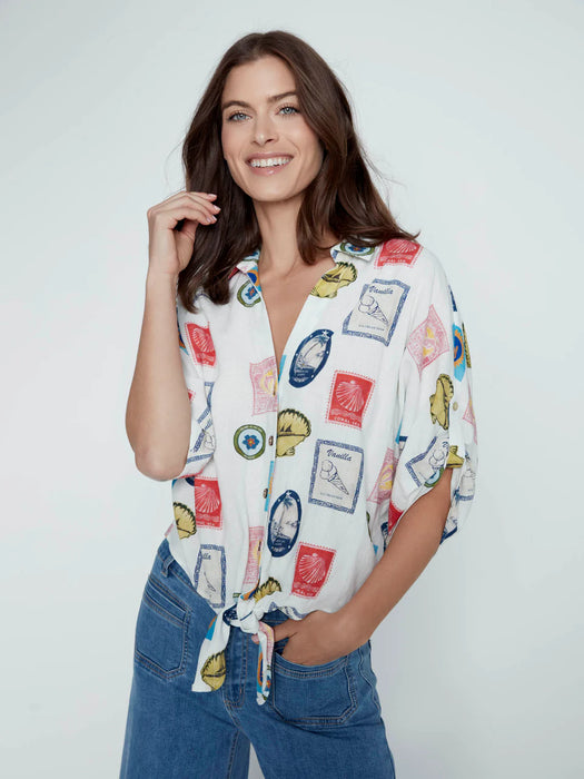 Printed Front Tie Blouse