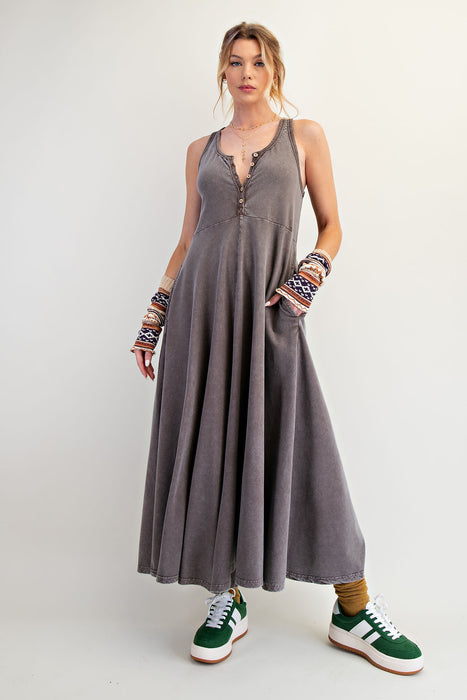 Sleeveless Button Down Wide Dress