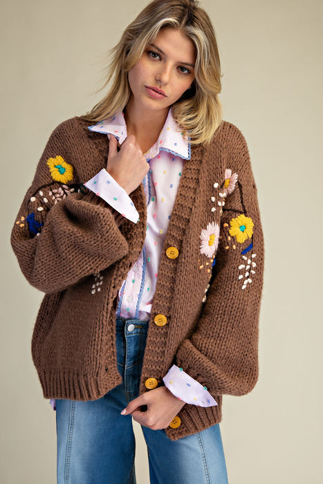 Flower Embroidery Detail Cardigan