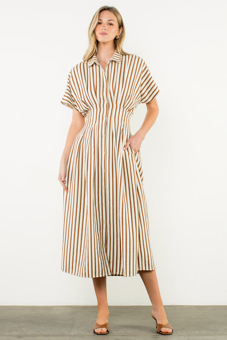 Brown Striped Button Up Dress