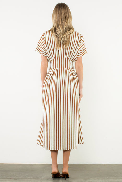 Brown Striped Button Up Dress
