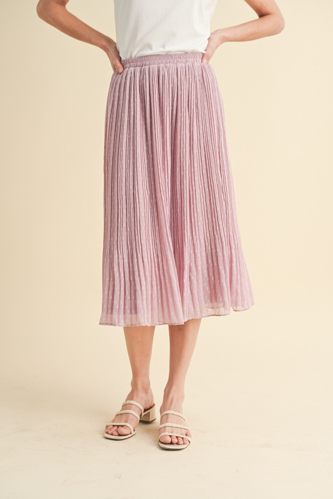 SWISS DOT PLEATED MIDI SKIRT