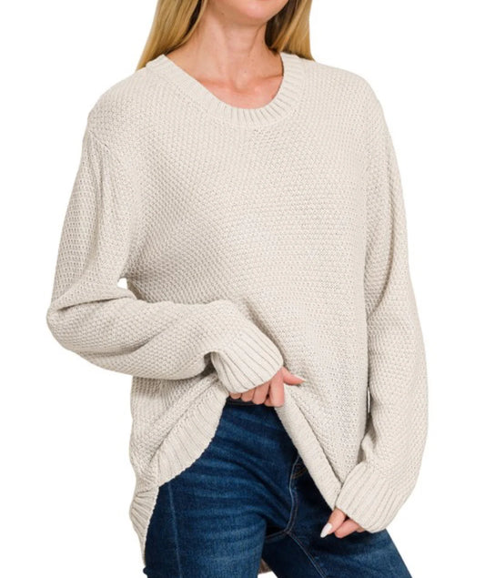 TEXTURED MOCK NECK SWEATER stone