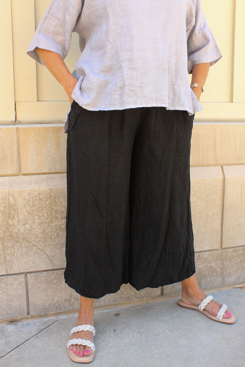 Wide Leg Linen Pant - Black (One Size)