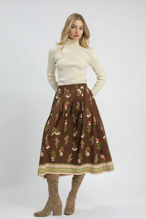 Floral Pleat Skirt with Pockets