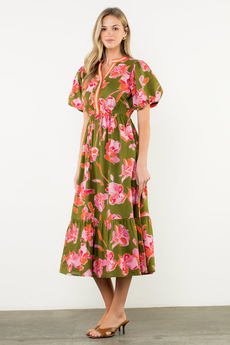 Floral Dress Pink/Orange Trim
