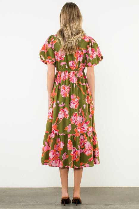 Floral Dress Pink/Orange Trim