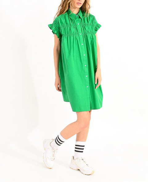 GATHERED SHIRT DRESS green