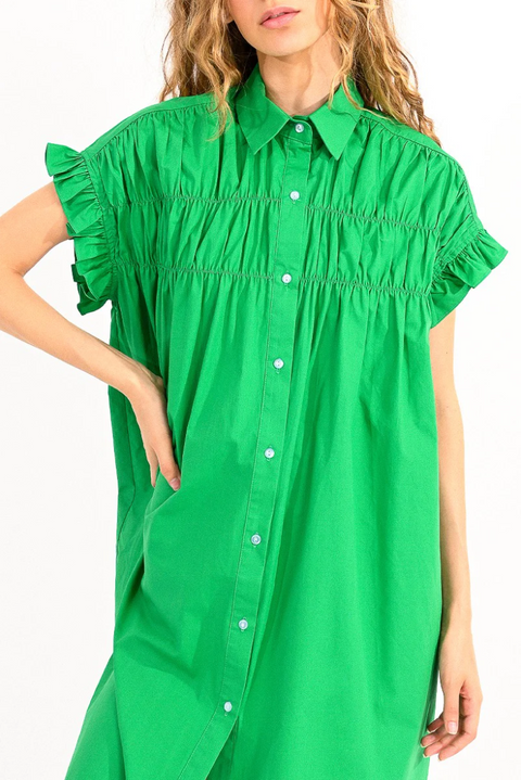 GATHERED SHIRT DRESS green