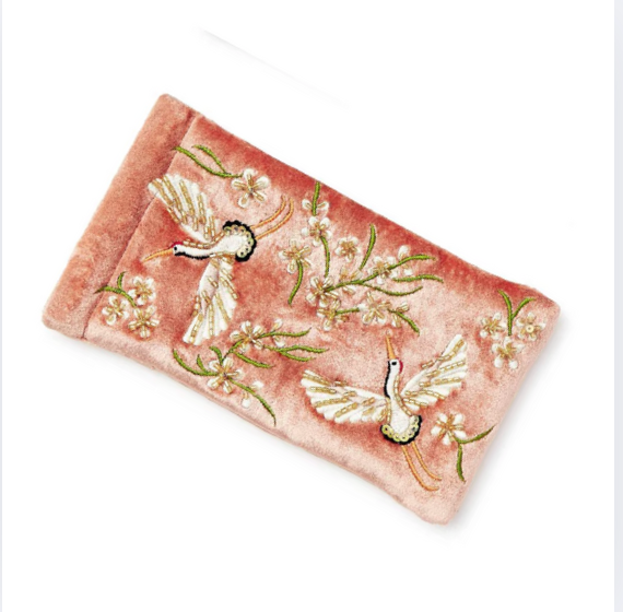 Heron Embroidered Glasses Case pink