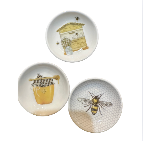 Stoneware Dish With Bees/Honey 3" Asst