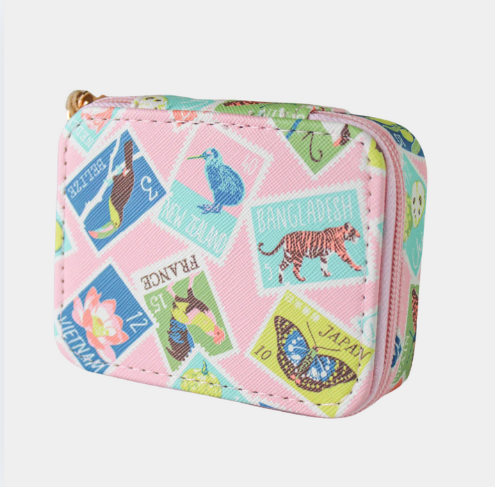 Travel Pill Case pink stamps