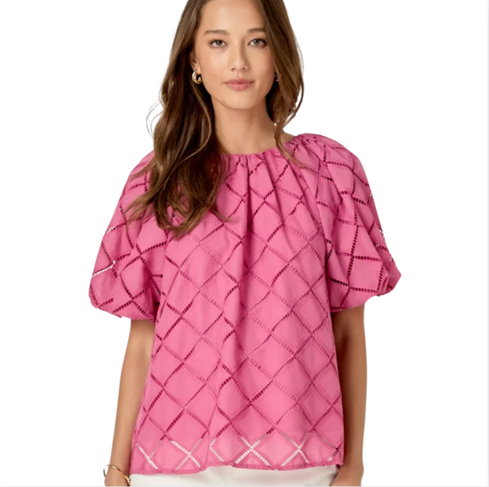 Embroidered Cotton Top Berry Pink