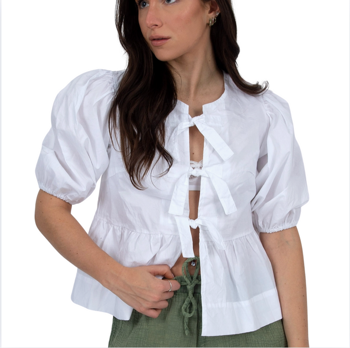 Tally Puff Short Sleeve Front Tie Top