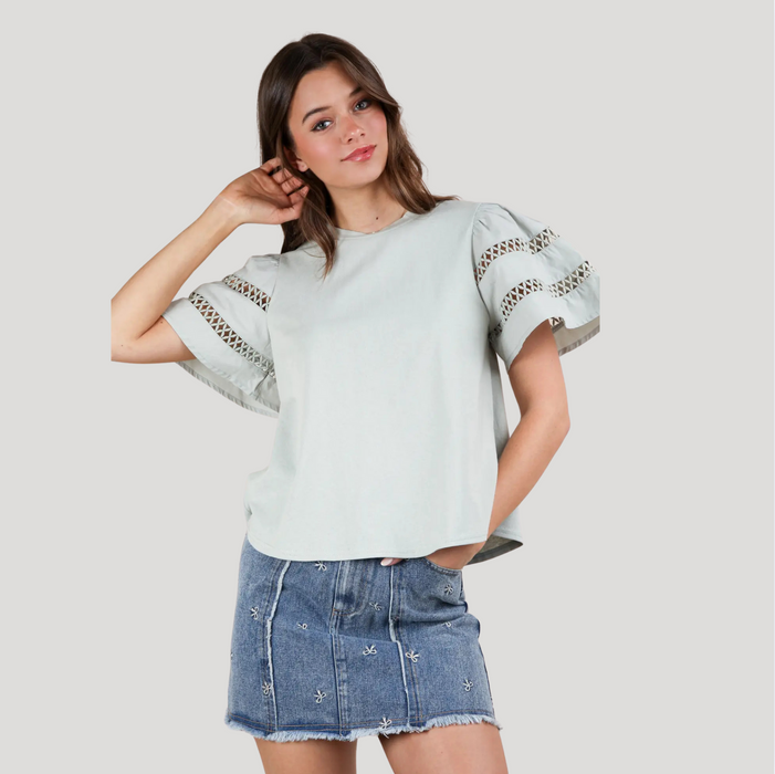 Detailed Sleeve Tee Sage