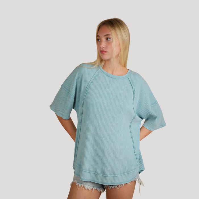 Ribbed Top Washed Ocean Blue