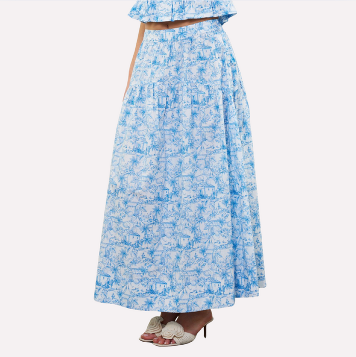 Printed Maxi Skirt French Blue