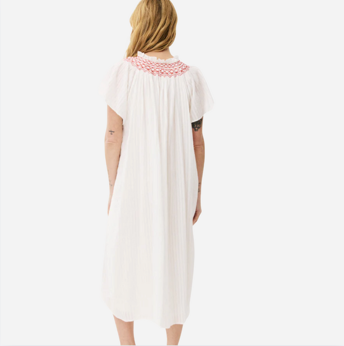 Dress With Neck Embroidery white/red
