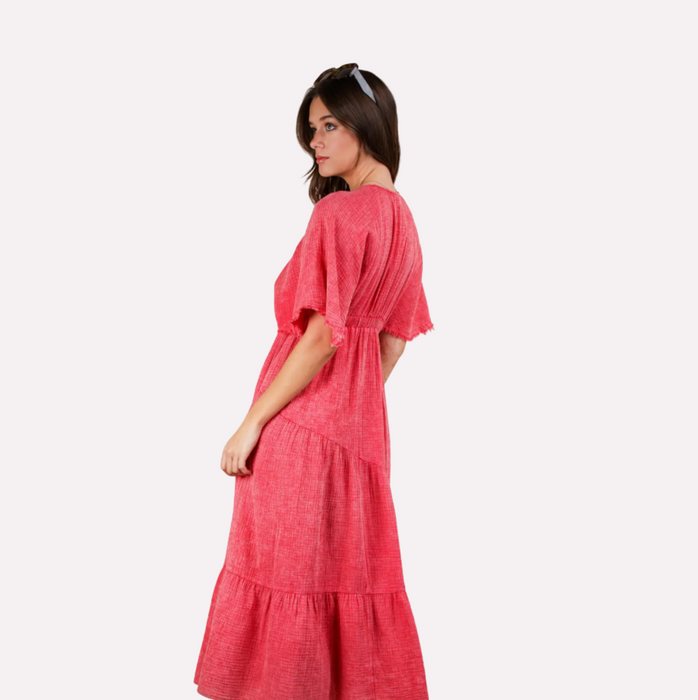 Textured V Neck Dress tomato