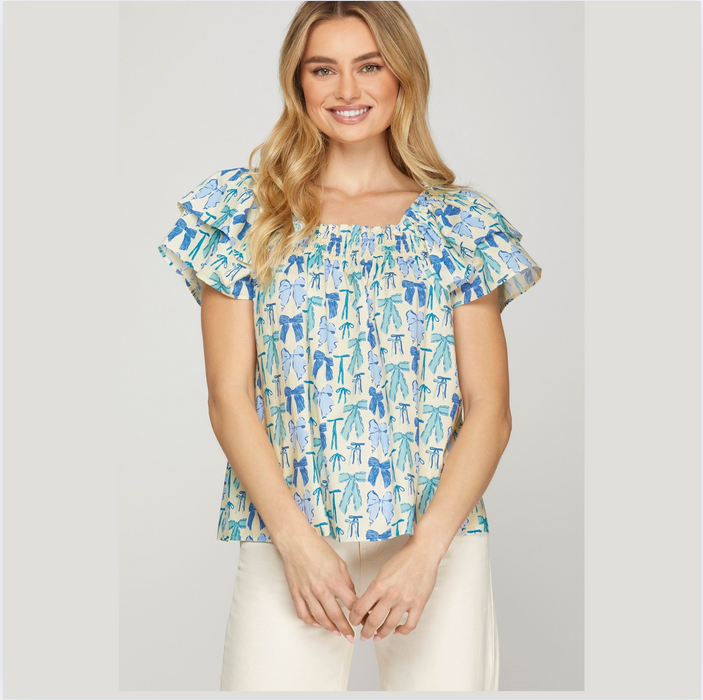 Ruffle Sleeve Print Top