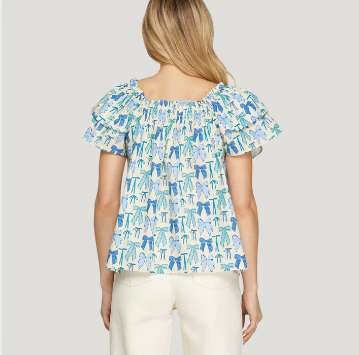 Ruffle Sleeve Print Top